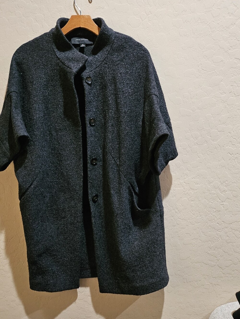 Ann Taylor Dark Charcoal Short-Sleeve Pea Coat